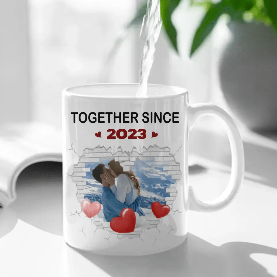 Couple Spouse Custom Photo Personalized White Mug - Together Since Stone Heart - OLESA