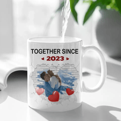 Couple Spouse Custom Photo Personalized White Mug - Together Since Stone Heart - OLESA