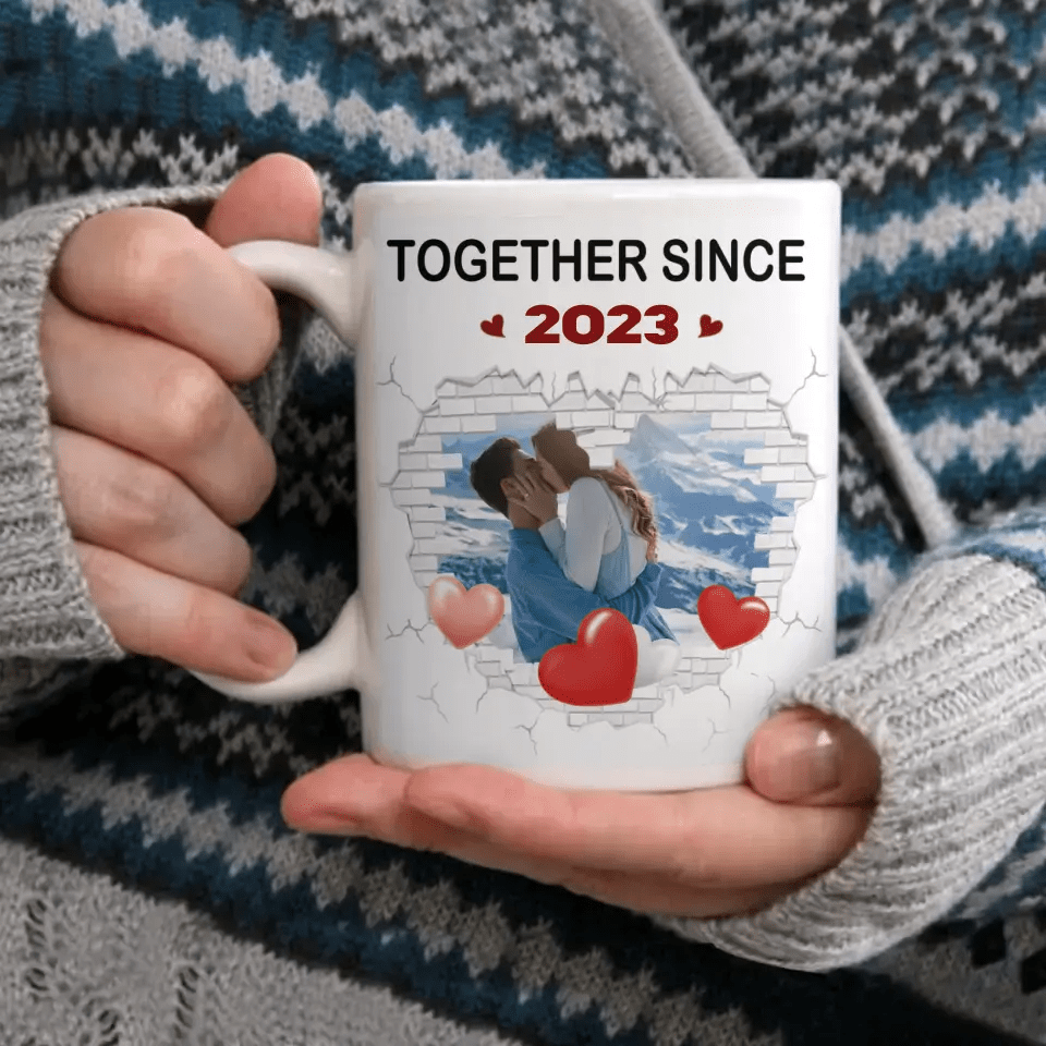 Couple Spouse Custom Photo Personalized White Mug - Together Since Stone Heart - OLESA