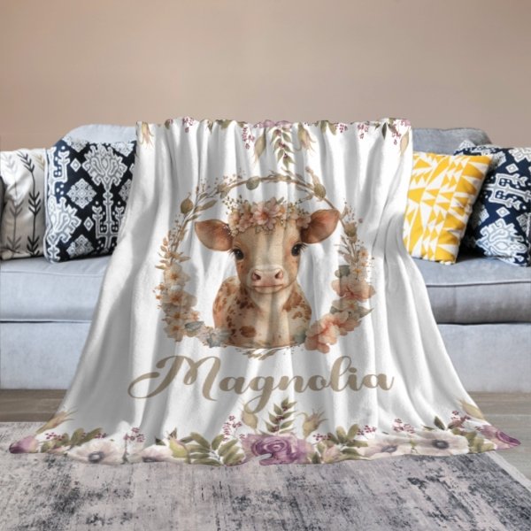 Cow Personalized Blanket - Gift for Baby - ARNOVIC