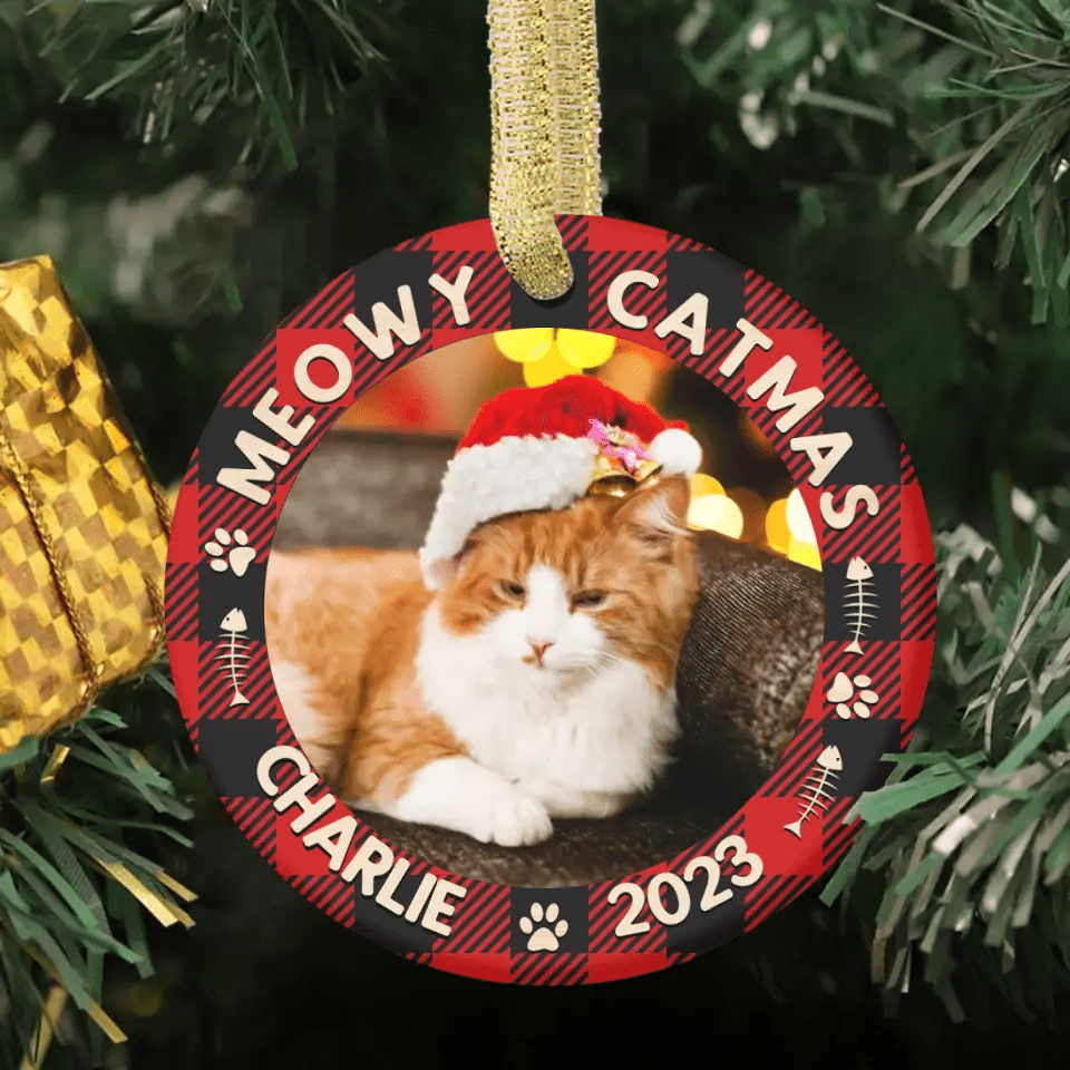 Custom Photo First Christmas - Dog & Cat & Baby Personalized Custom Ceramic Ornament - Christmas Gift For Family - OLESA