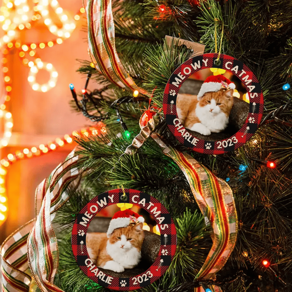 Custom Photo First Christmas - Dog & Cat & Baby Personalized Custom Ceramic Ornament - Christmas Gift For Family - OLESA