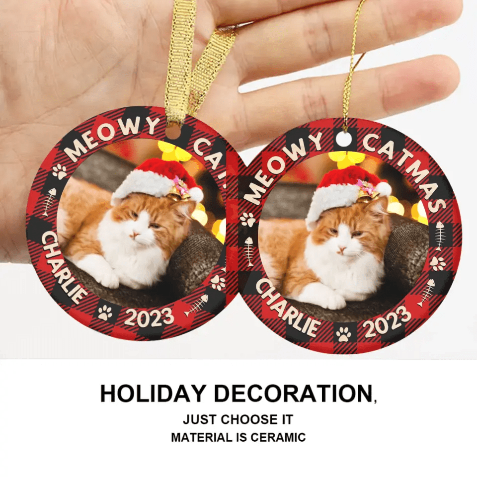 Custom Photo First Christmas - Dog & Cat & Baby Personalized Custom Ceramic Ornament - Christmas Gift For Family - OLESA