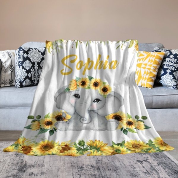 Cute Elephant Custom Name Blanket-Gift for Baby - ARNOVIC