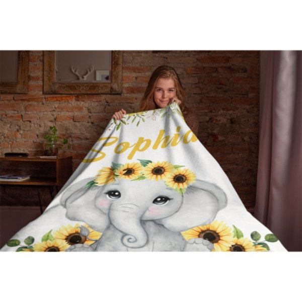 Cute Elephant Custom Name Blanket-Gift for Baby - ARNOVIC