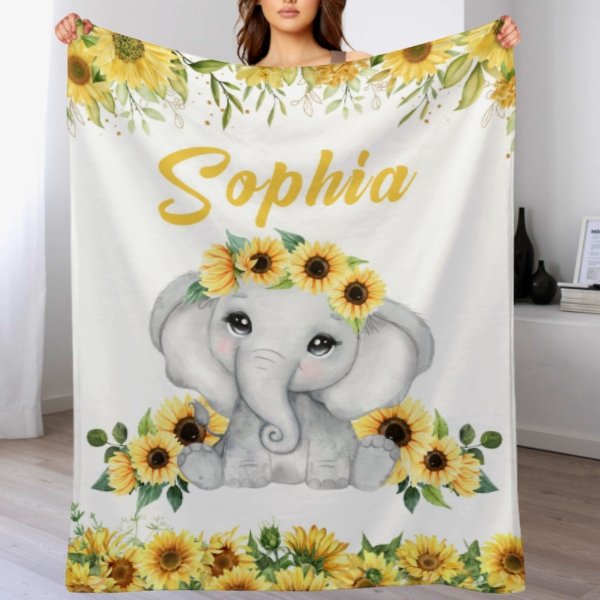 Cute Elephant Custom Name Blanket-Gift for Baby - ARNOVIC