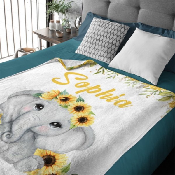 Cute Elephant Custom Name Blanket-Gift for Baby - ARNOVIC