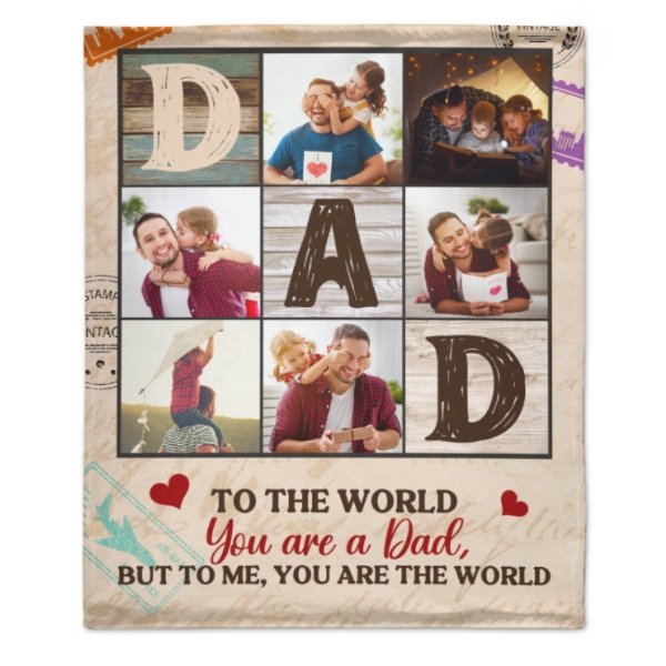 Dad Is The World - Personalized Blanket - Gift For Dad - From Son, Daughter, Wife - OLESA