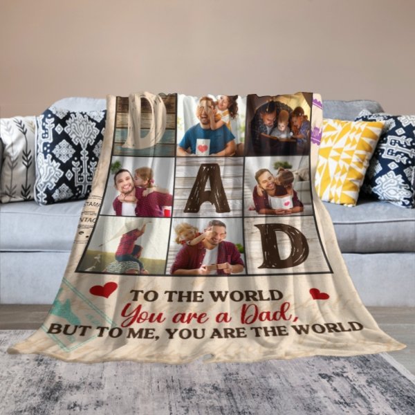 Dad Is The World - Personalized Blanket - Gift For Dad - From Son, Daughter, Wife - OLESA