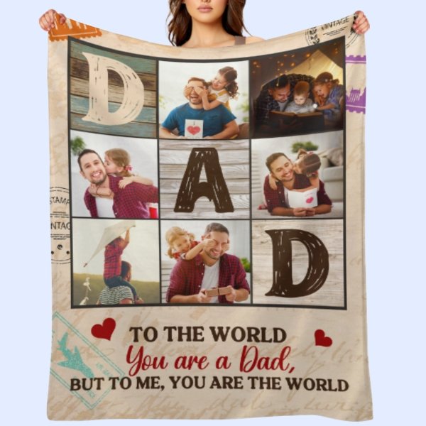 Dad Is The World - Personalized Blanket - Gift For Dad - From Son, Daughter, Wife - OLESA