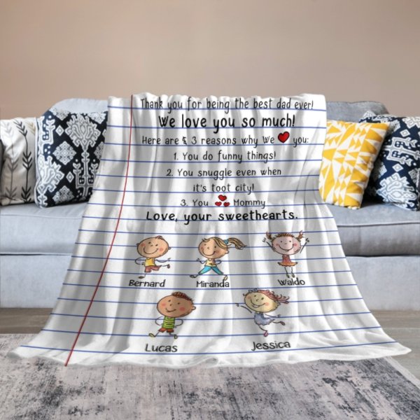 Dear Dad We Love You So Much - Personalized Blanket - Birthday Father's Day Gift For Daddy, Dad, Step Dad - Gift From Kids, Wife - OLESA