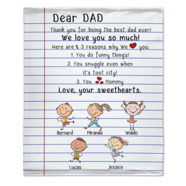 Dear Dad We Love You So Much - Personalized Blanket - Birthday Father's Day Gift For Daddy, Dad, Step Dad - Gift From Kids, Wife - OLESA