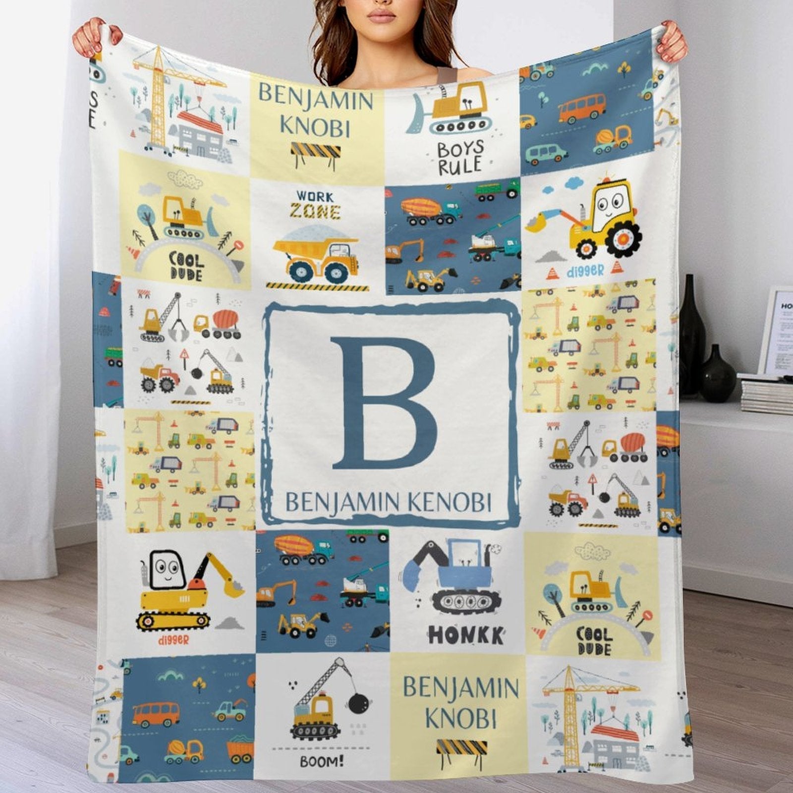 Free shipping✈️Personalized Baby Blankets for Boys With Name - Cartoon Car Newborn Nursery Gift - OLESA