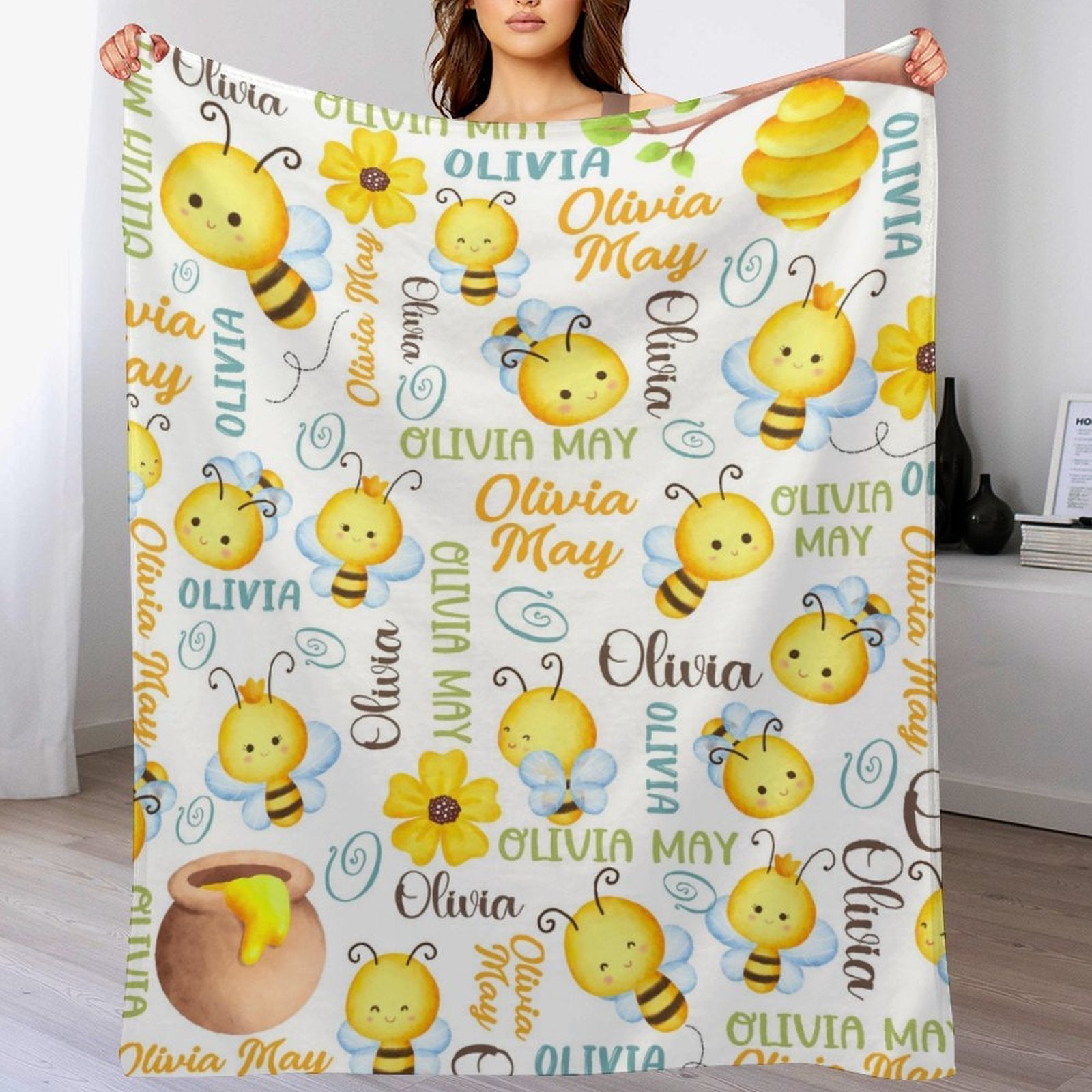 Free Shipping✈️Personalized Honey Bee Name Blanket - OLESA