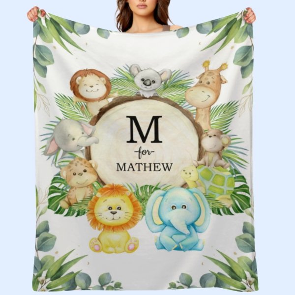 Free Shipping✈️Personalized Woodland Animals Baby Name Blanket - OLESA