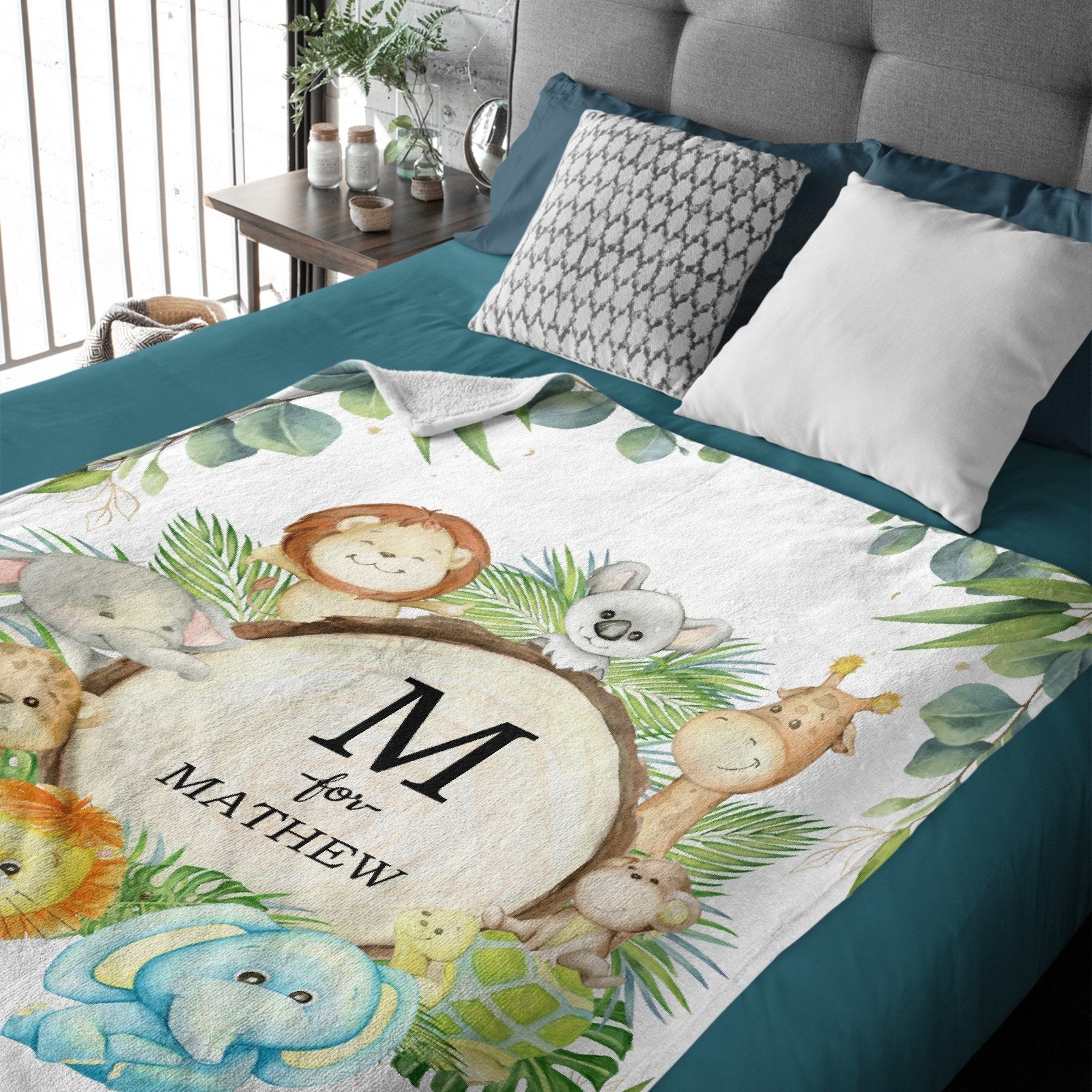 Free Shipping✈️Personalized Woodland Animals Baby Name Blanket - OLESA