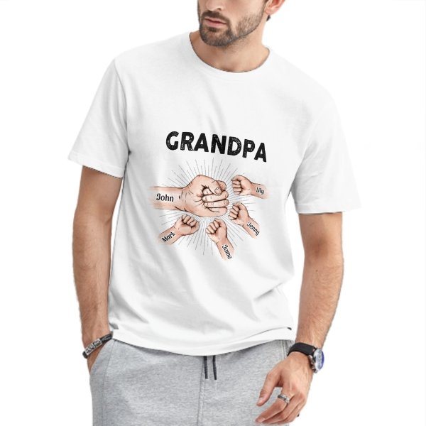 Grandpa Papa & Kids Fist Bump - Gift For Dad, Grandpa - Personalized Unisex T-shirt - OLESA