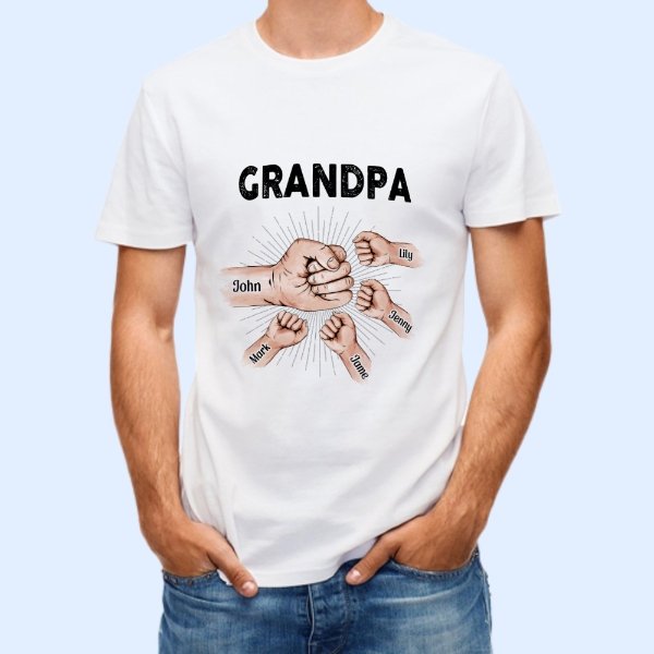 Grandpa Papa & Kids Fist Bump - Gift For Dad, Grandpa - Personalized Unisex T-shirt - OLESA