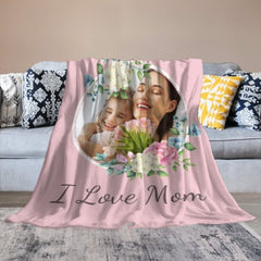 I Love Mom Floral Photo Custom Blanket - OLESA