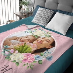 I Love Mom Floral Photo Custom Blanket - OLESA