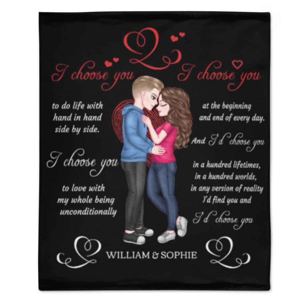 I’d Choose You In A Hundred Lifetimes - Couple Personalized Custom Blanket - Gift For Husband Wife, Anniversary - ARNOVIC