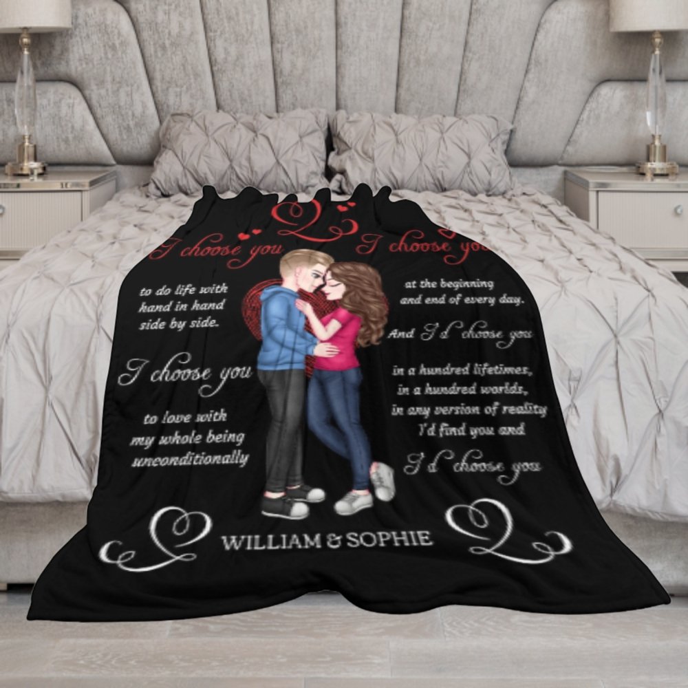 I’d Choose You In A Hundred Lifetimes - Couple Personalized Custom Blanket - Gift For Husband Wife, Anniversary - ARNOVIC