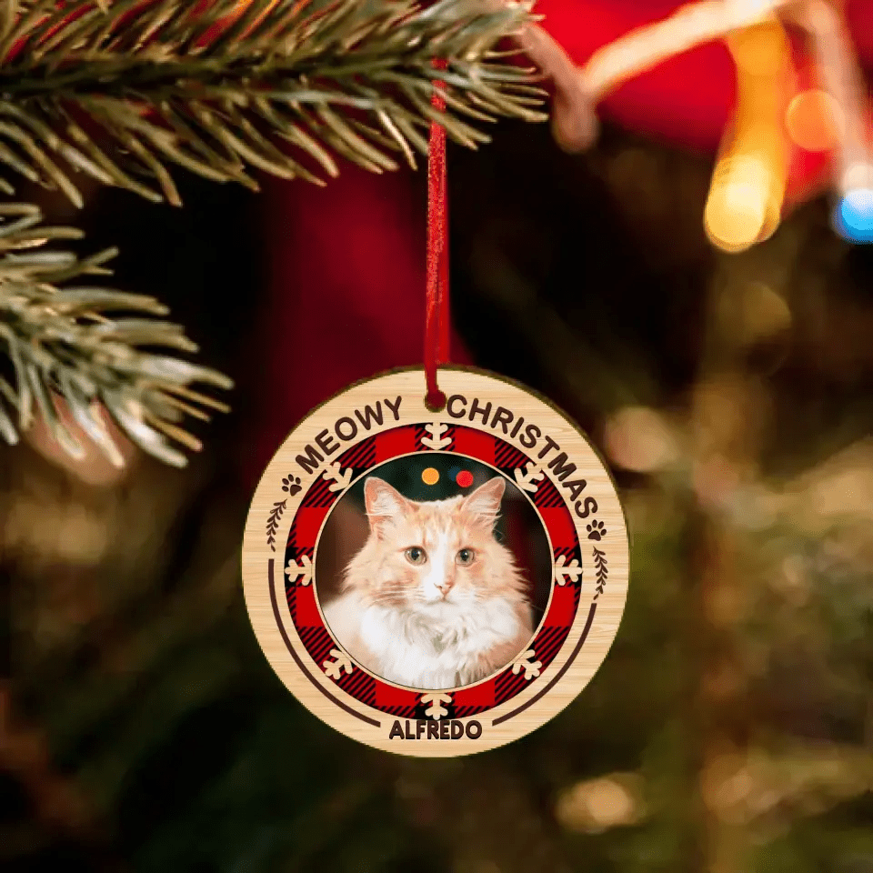 Merry Woofmas Meowy Christmas - Personalized Custom Round Shaped Wood ...