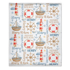 Name Custom Nautical Baby Blanket – Birthday Memorial Gift - ARNOVIC