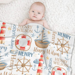 Name Custom Nautical Baby Blanket – Birthday Memorial Gift - ARNOVIC