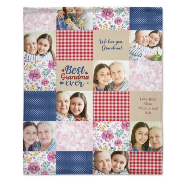 Patchwork Best Mom Grandma Memories Photo Blanket - OLESA