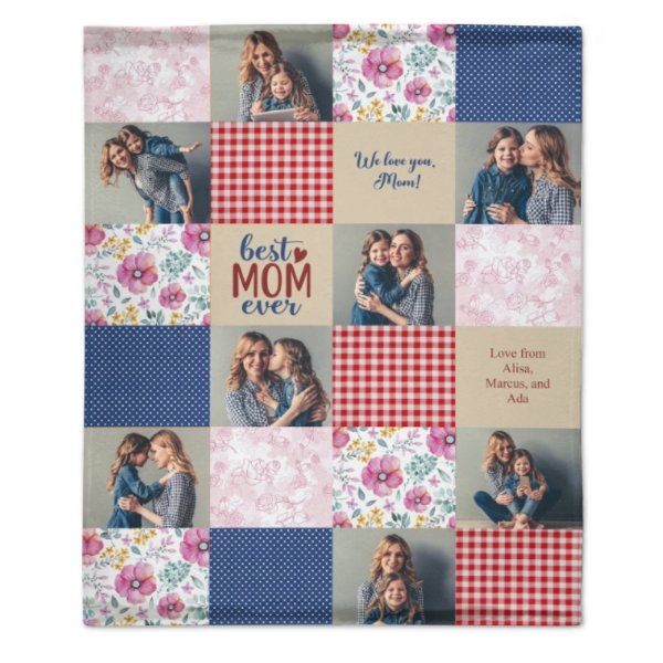 Patchwork Best Mom Grandma Memories Photo Blanket - OLESA