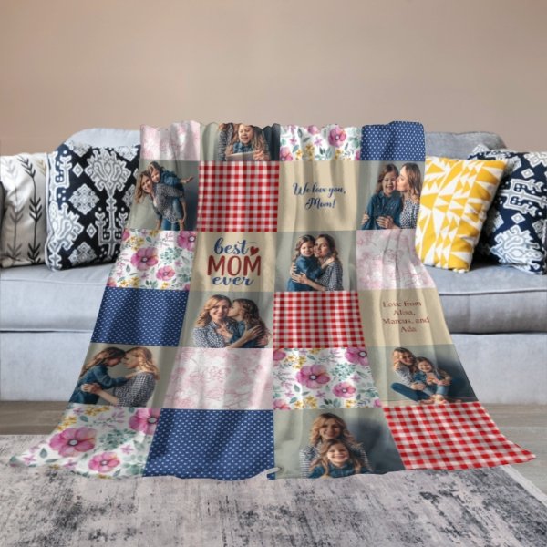 Patchwork Best Mom Grandma Memories Photo Blanket - OLESA