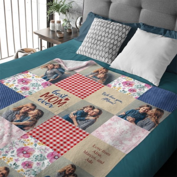 Patchwork Best Mom Grandma Memories Photo Blanket - OLESA