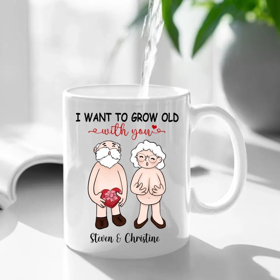 Personalized Accent Mug - I Want To Grow Old With You, Anniversary Gift For Couple - OLESA