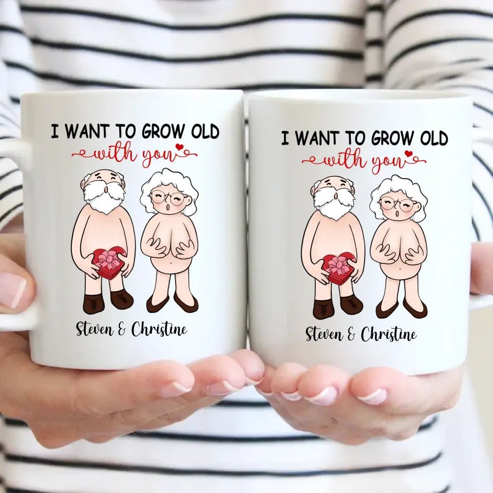 Personalized Accent Mug - I Want To Grow Old With You, Anniversary Gift For Couple - OLESA