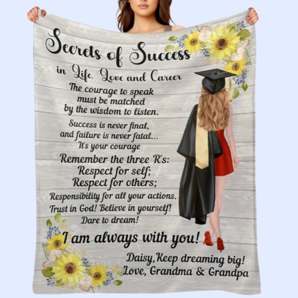 Personalized Clipart Secrets Of Success Graduation Gift Blanket - OLESA