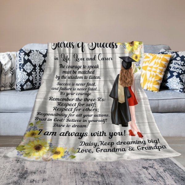 Personalized Clipart Secrets Of Success Graduation Gift Blanket - OLESA