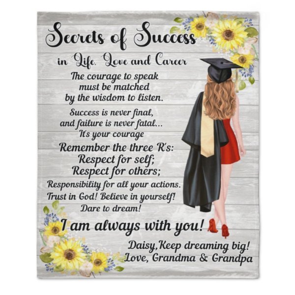 Personalized Clipart Secrets Of Success Graduation Gift Blanket - OLESA