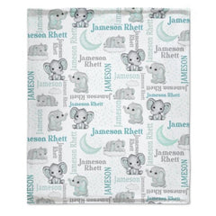 Personalized Custom Elephant Stars Baby Blanket - OLESA