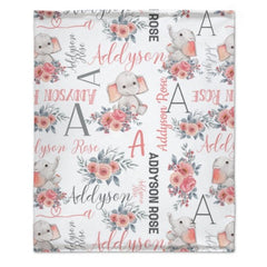 Personalized Custom Name Baby Girl Elephant Blanket - Baby Gift - OLESA