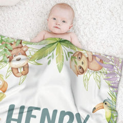 Personalized Custom Name Jungle Cute Animals Baby Blanket - Baby Shower Gifts - ARNOVIC