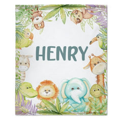 Personalized Custom Name Jungle Cute Animals Baby Blanket - Baby Shower Gifts - ARNOVIC