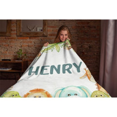 Personalized Custom Name Jungle Cute Animals Baby Blanket - Baby Shower Gifts - ARNOVIC