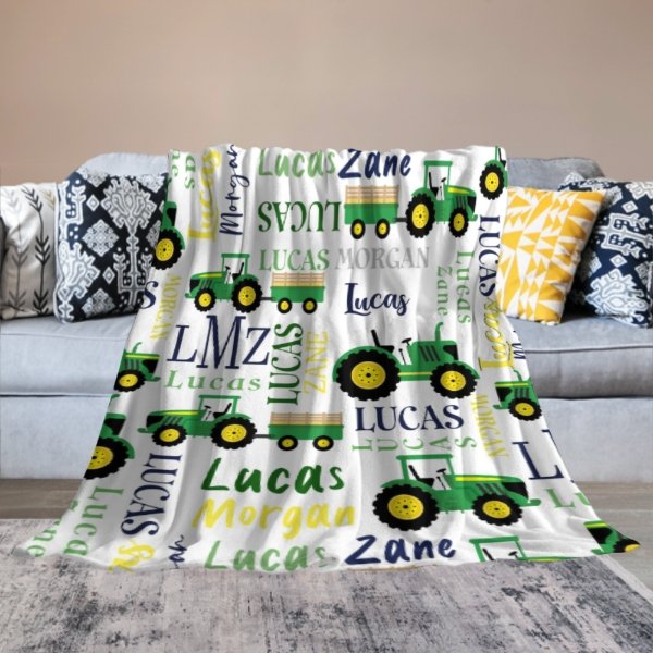 Personalized Farm Tractor Blanket - Gift for Baby - ARNOVIC