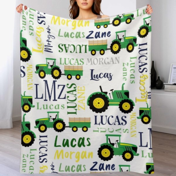 Personalized Farm Tractor Blanket - Gift for Baby - ARNOVIC