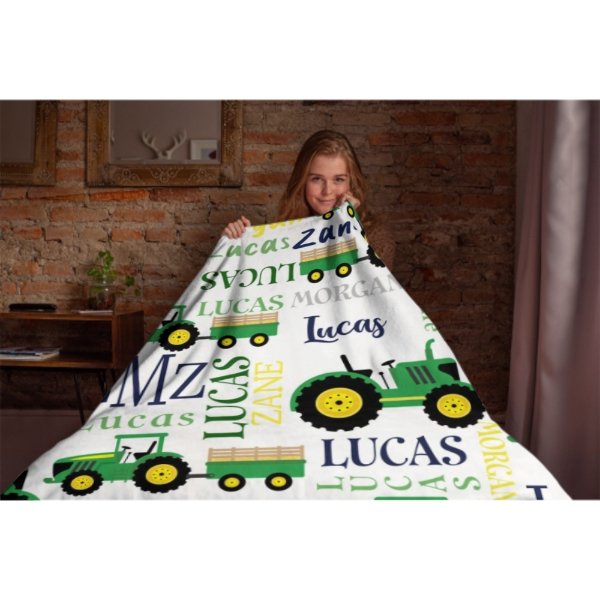 Personalized Farm Tractor Blanket - Gift for Baby - ARNOVIC