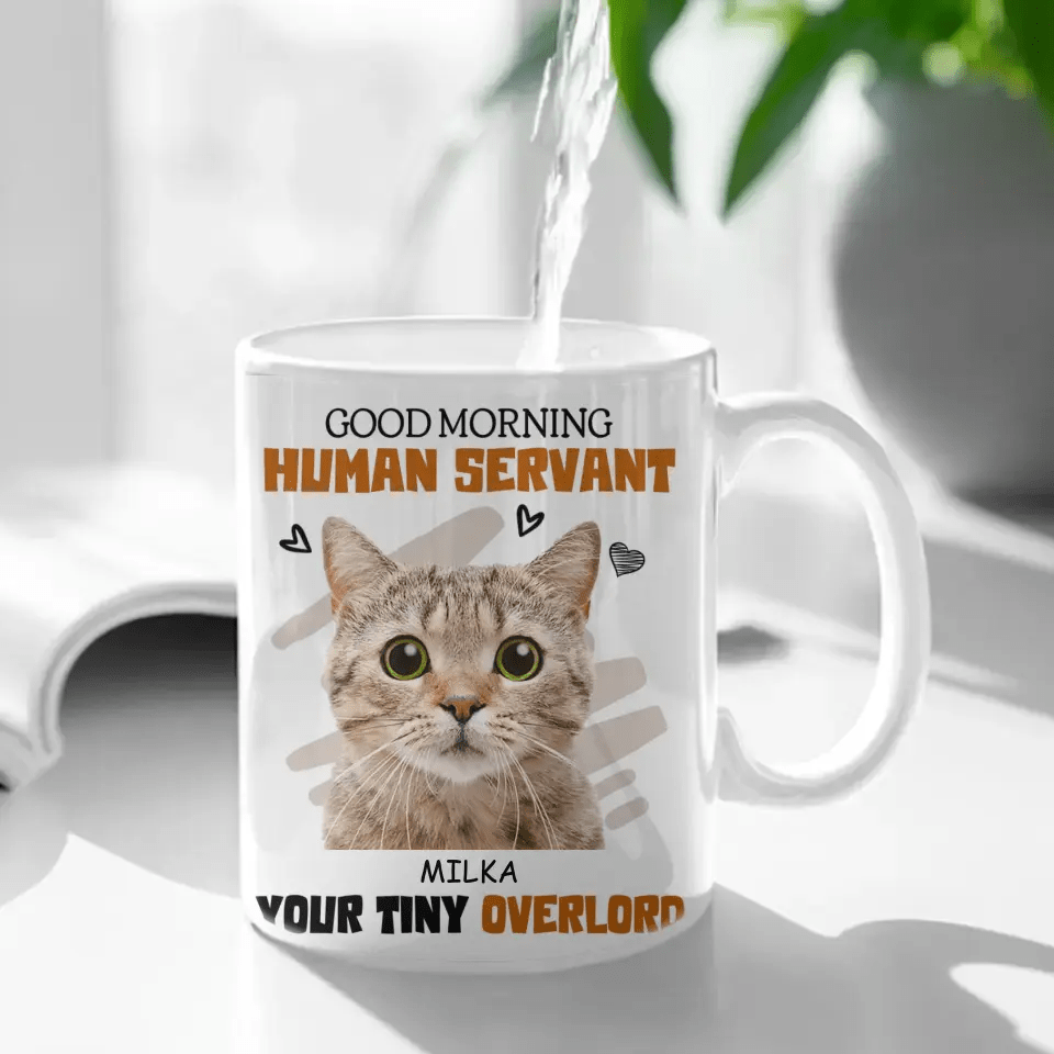 Personalized Mug Custom Photo Cat Dog Good Morning Human Servant - Gift For Pet Lovers - OLESA