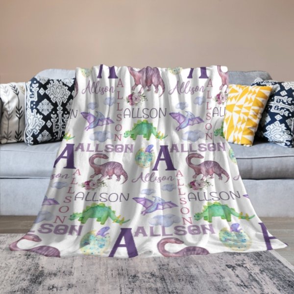 Personalized Name Dinosaur Blanket - Gifts for Kids - ARNOVIC