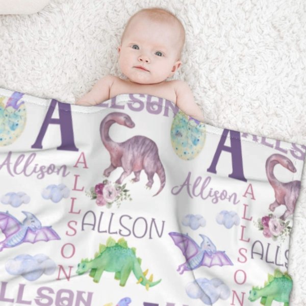 Personalized Name Dinosaur Blanket - Gifts for Kids - ARNOVIC