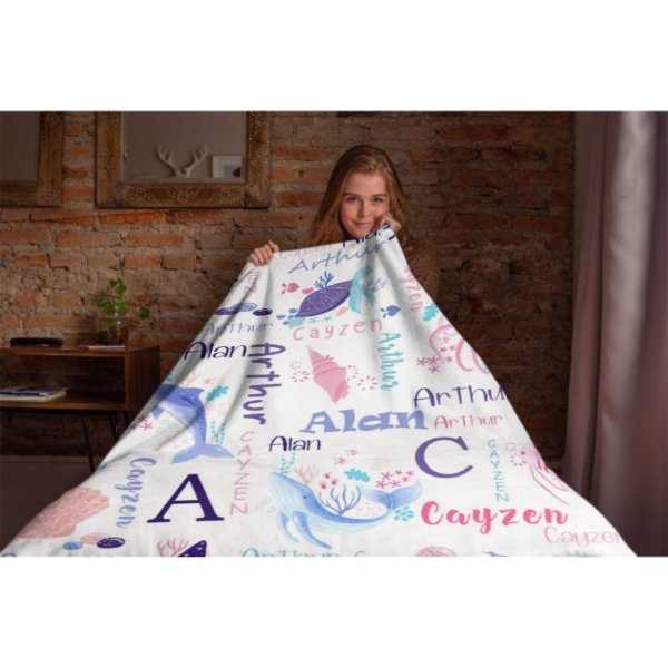 Personalized Sea Animal Blanket - Baby Birthday Gift - ARNOVIC